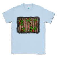 Dusty Blue christmas plaid leopard mistletoe background Classic Tee - BarkalooDesign