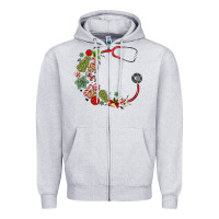 Heather Grey custom name christmas stethoscope Zipper Hoodie - MaliasSmallBusiness