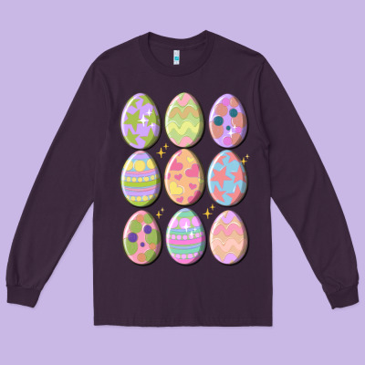 Vintage Easter Eggs Long Sleeve Tee Designed By Maliassmallbusiness