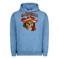 Pigment Pebble Blue Chingona with roses Mexico Urban Hoodie - HowdyJamesFarm