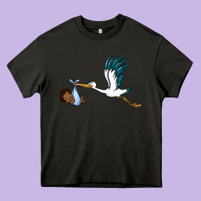Stork With Black Baby Boy Heavy Core Tee Designed By Barkaloodesign