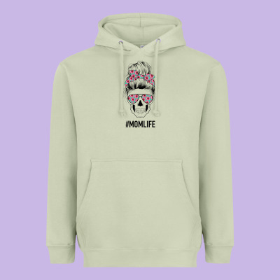 Pink Flower On Cyan Background Mom Skull Heavyweight Hoodie Designed By Bettercallsaul