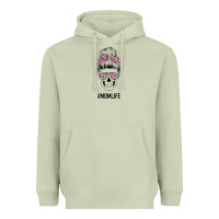 Matcha Pink Flower on Cyan Background Mom Skull Heavyweight Hoodie - Bettercallsaul