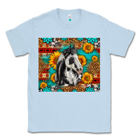 Dusty Blue Aztec Sunflowers Horse Classic Tee - LillyAllenDesigns