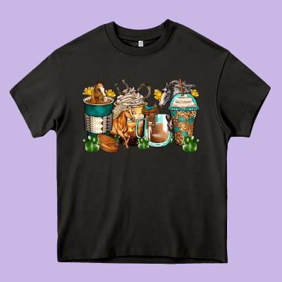 Horses Coffee Cups Heavy Core Tee Designed By Zillion Design Studio