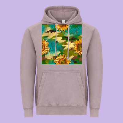 Camouflage Turquoise Glitter Sunflowers Seamless Pattern Vintage Hoodie Designed By Bundleandbundleshop