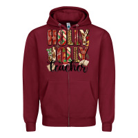 Burgundy holly jolly teacher Zipper Hoodie - MaliasSmallBusiness