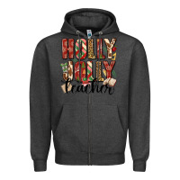 Charcoal Heather holly jolly teacher Zipper Hoodie - MaliasSmallBusiness