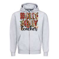 Heather Grey holly jolly teacher Zipper Hoodie - MaliasSmallBusiness