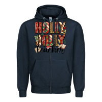 Navy holly jolly teacher Zipper Hoodie - MaliasSmallBusiness