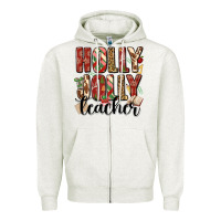 Oatmeal Heather holly jolly teacher Zipper Hoodie - MaliasSmallBusiness