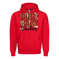 Red holly jolly teacher Zipper Hoodie - MaliasSmallBusiness