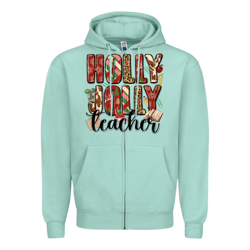 Holly Jolly Teacher Zipper Hoodie by MaliasSmallBusiness | Teevron