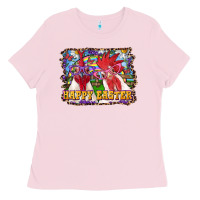 Bubblegum Pink happy easter roosters Ladies Tee - RanaPortraitStore