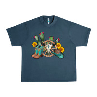 Midnight Navy wheel bull skull western cowboy Urban Heavy Tee - AdoDesignShop