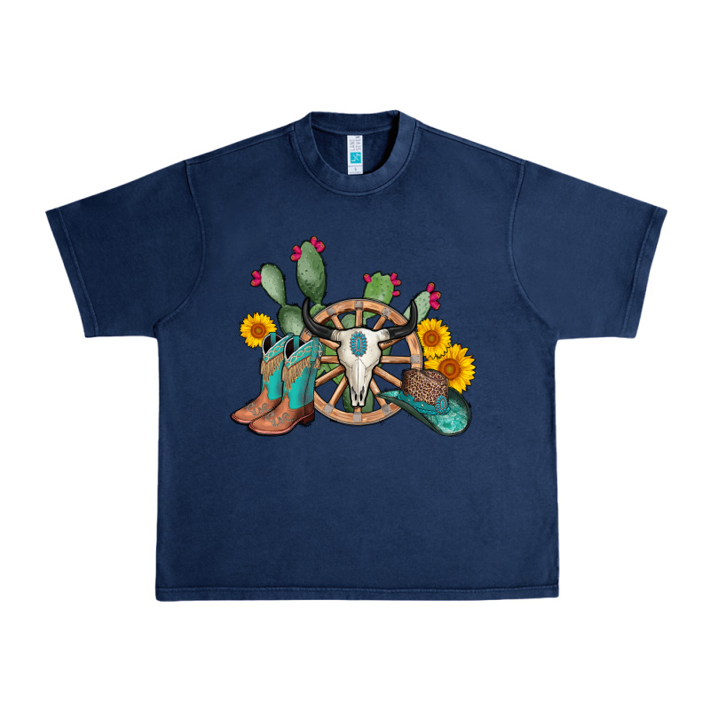 Wheel Bull Skull Western Cowboy Urban Heavy Tee by AdoDesignShop | Teevron