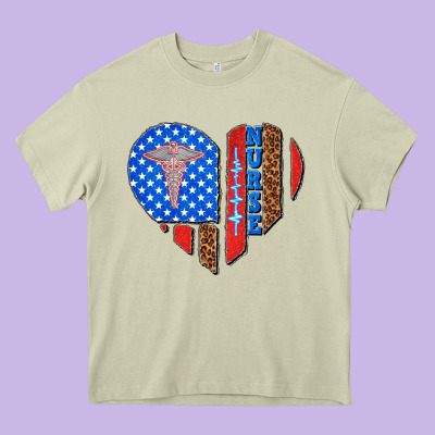 4th Of July Nurse Heart Flag Heavy Core Tee Designed By Texasbilliewilder