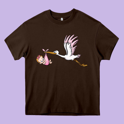 Stork With Baby Girl Heavy Core Tee Designed By Barkaloodesign