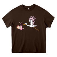 Chocolate Brown stork with baby girl Heavy Core Tee - BarkalooDesign