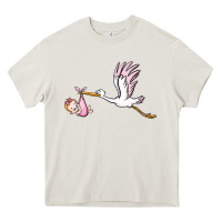Cream stork with baby girl Heavy Core Tee - BarkalooDesign