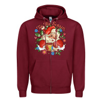 Burgundy mexican santa Zipper Hoodie - MaliasSmallBusiness
