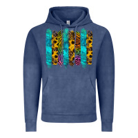 Vintage Denim turquoise leopard sunflowers colorful Vintage Hoodie - RanaPortraitStore