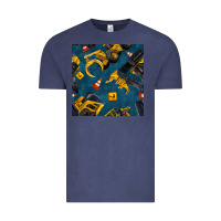 Vintage Denim construction vehicles seamless pattern Vintage Tee - BundleAndBundleShop