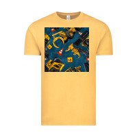Vintage Mustard construction vehicles seamless pattern Vintage Tee - BundleAndBundleShop