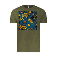 Vintage Olive construction vehicles seamless pattern Vintage Tee - BundleAndBundleShop