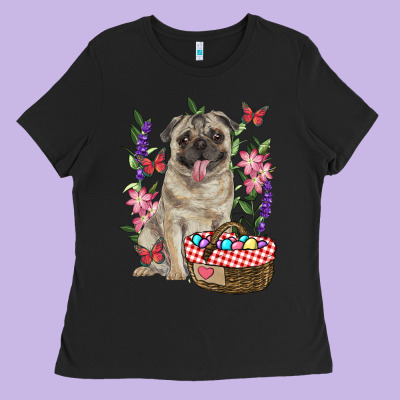 Easter Pug Ladies Tee Designed By Ranaportraitstore