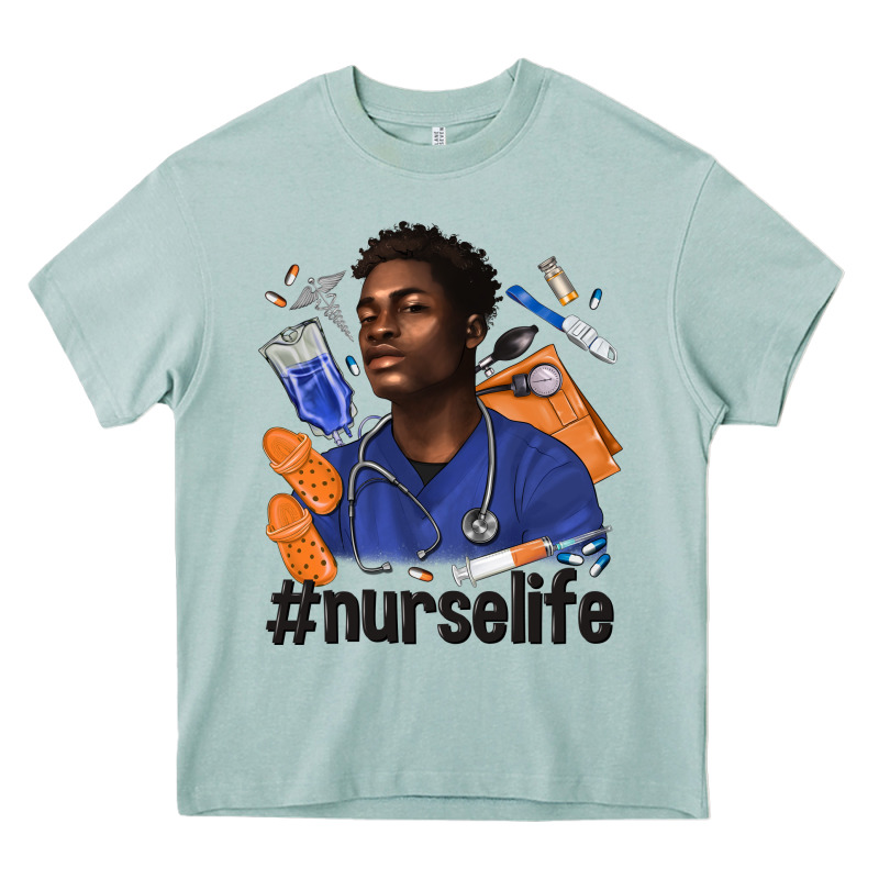 Afro Man Nurse Life Heavy Core Tee by texasbilliewilder | Teevron