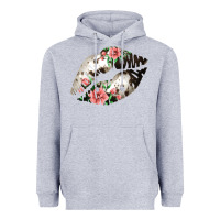 Heather Grey Cowhide And Flowers Lips Heavyweight Hoodie - Bettercallsaul