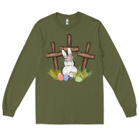Army Green floral watercolor easter bunny cross Long Sleeve Tee - MaliasSmallBusiness