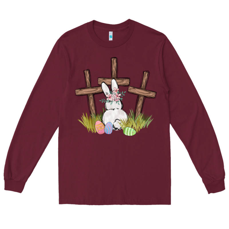 Floral Watercolor Easter Bunny Cross Long Sleeve Tee by MaliasSmallBusiness | Teevron