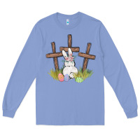 Colony Blue floral watercolor easter bunny cross Long Sleeve Tee - MaliasSmallBusiness