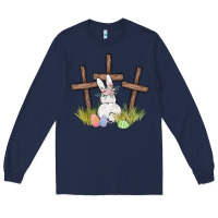 Navy floral watercolor easter bunny cross Long Sleeve Tee - MaliasSmallBusiness