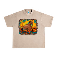 French Oak can't be tamed horse with sunflowers turquoise gemstone western sunset Urban Heavy Tee - Artiststas