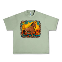 Oil Green can't be tamed horse with sunflowers turquoise gemstone western sunset Urban Heavy Tee - Artiststas