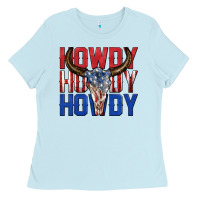 Baby Blue howdy howdy howdy 4th of july bull skull billie wi Ladies Tee - texasbilliewilder