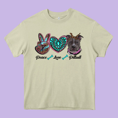Peace Love Pitbull Heavy Core Tee Designed By Ranaportraitstore