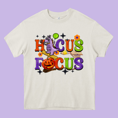 Hocus Focus Halloween Teacher Heavy Core Tee Designed By Barkaloodesign