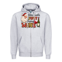 Heather Grey dear santa just bring wine Zipper Hoodie - MaliasSmallBusiness