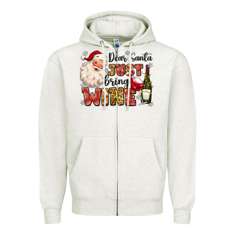 Dear Santa Just Bring Wine Zipper Hoodie by MaliasSmallBusiness | Teevron