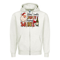 Oatmeal Heather dear santa just bring wine Zipper Hoodie - MaliasSmallBusiness