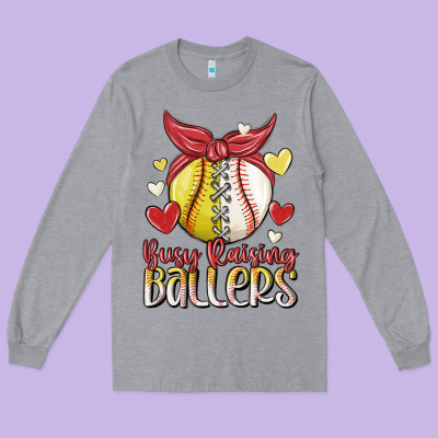 Busy Raising Ballers Long Sleeve Tee Designed By Maliassmallbusiness