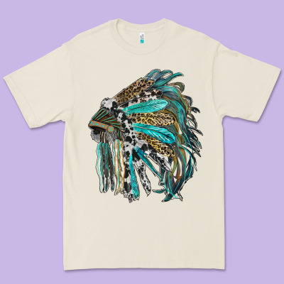 Indian Feather Headdress With Western  Patterns Premium Tee Designed By Ranaportraitstore