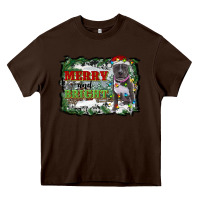 Chocolate Brown merry and bright pitbull with farm Heavy Core Tee - RanaPortraitStore