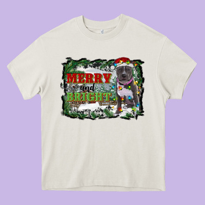 Merry And Bright Pitbull With Farm Heavy Core Tee Designed By Ranaportraitstore