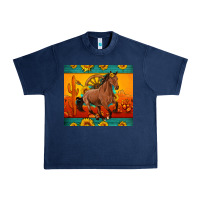 Navy western sunset galloping horse sunflower Urban Heavy Tee - Artiststas