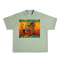 Oil Green western sunset galloping horse sunflower Urban Heavy Tee - Artiststas